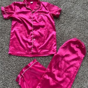 Hot Pink Satin Pajama Set with Contrast Piping
